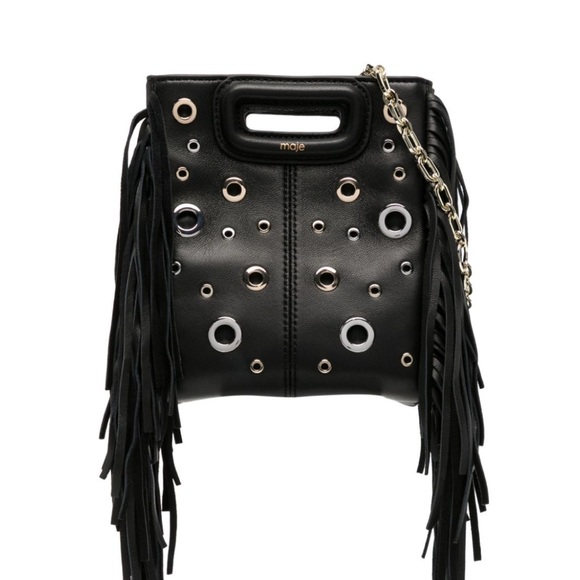Maje Black Fringe Eyelet Bag - Picture 2 of 5